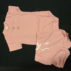 Solid Color Two Piece Set, Round Neck Buttons Chest Short Sleeve